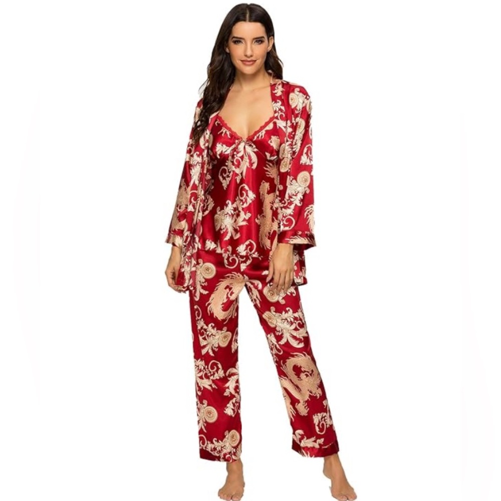 Escalier Elegant Red Satin Pajama Set